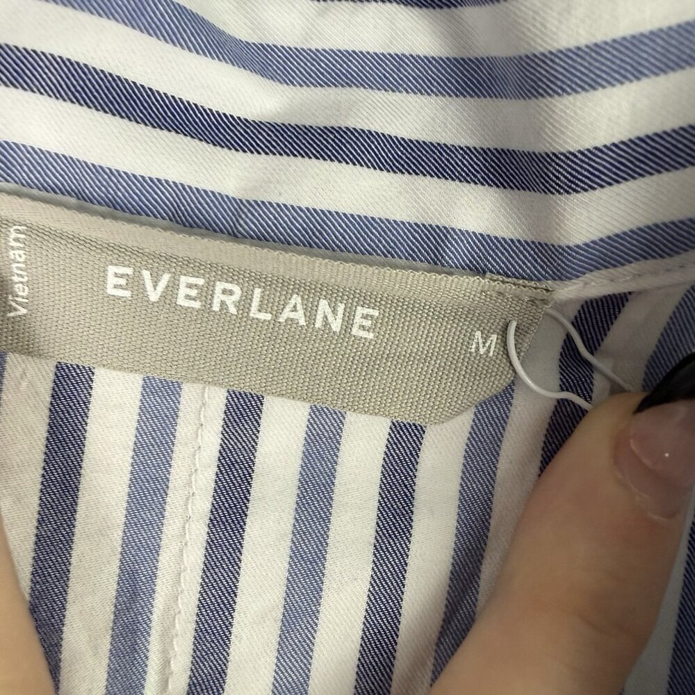 Everlane PJ Cotton Shirt Blue White Stripe Cropped Button Down Top Medium - Picture 5 of 9